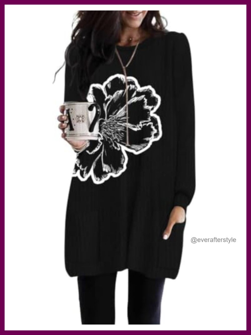 Women's Long Sleeve Tunic Sweater Loose Fit Ribbed Knit Pullover with Pockets